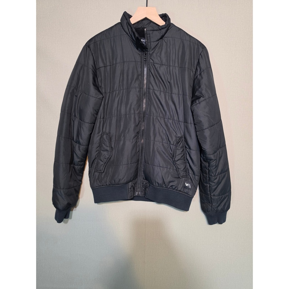 RVCA Mens Black Quilted Puffer Jacket Fleece Lined Bomber Mock Neck Size M